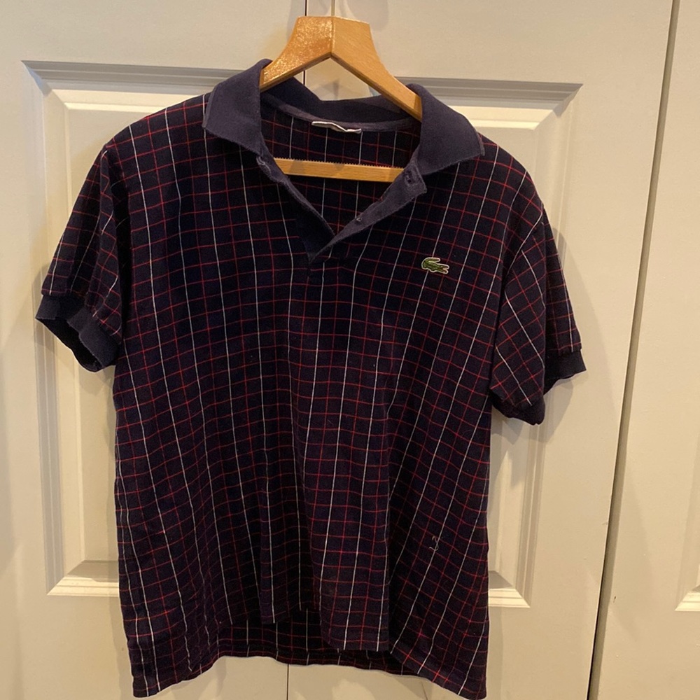 Navy Chequered Lacoste Polo